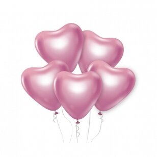 Balionų puokštė - rinkinys 'Širdelės", rožinės (6 vnt./30 cm)
