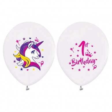 1st Birthday Balloons (Unicorns), 12" / 5 pcs. 1st Birthday Balloons (Unicorns), 12" / 5 pcs.