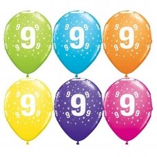 Balionai "Devintasis gimtadienis - skaičius 9", spalvoti (6 vnt./30cm)