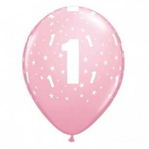 Balionai  "Pirmas gimtadienis - skaičius 1", rausvi (6 vnt./30cm)