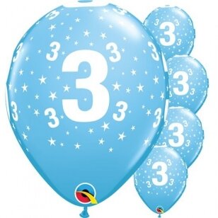 Balionai "Trečias gimtadienis - skaičius 3", melsvi (6 vnt./30cm)