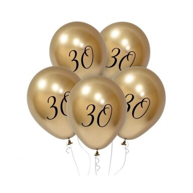 Шары "Тридцатилетие - цифра 30", золотые (5 шт./30 см) Шары "Тридцатилетие - цифра 30", золотые (5 шт./30 см)