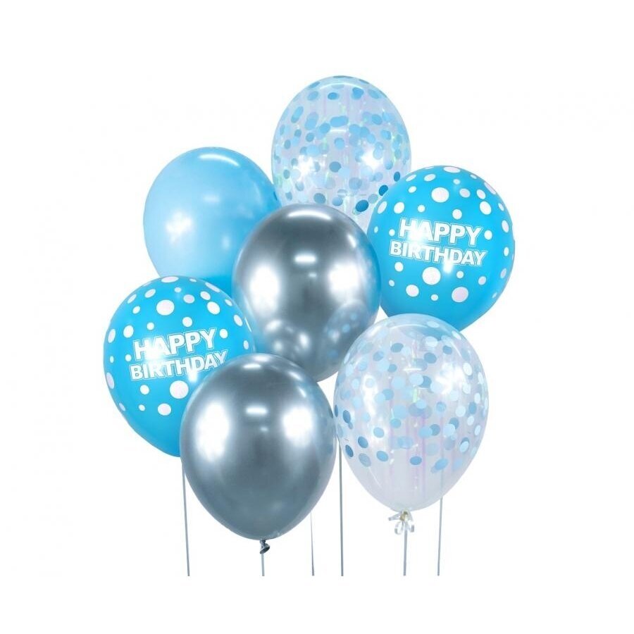 B&C Balloon Bouquet, Happy Birthday, silver and blue 7 pcs.