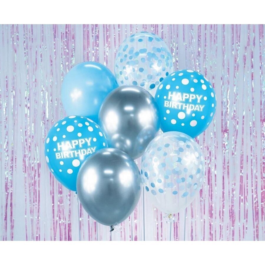 B&C Balloon Bouquet, Happy Birthday, silver and blue 7 pcs. 1