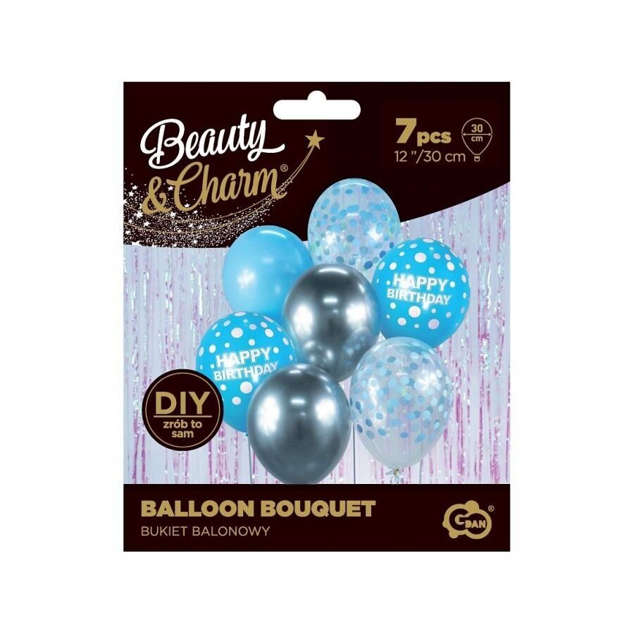 B&C Balloon Bouquet, Happy Birthday, silver and blue 7 pcs. 2 B&C Balloon Bouquet, Happy Birthday, silver and blue 7 pcs. 2