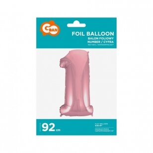 Folinis balionas "Skaičius 1", rausvas, 92cm