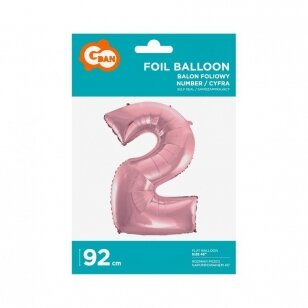 Folinis balionas "Skaičius 2", rausvas, 92cm