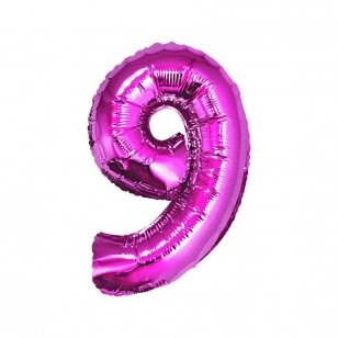 Folinis balionas "Skaičius 9", ryškiai rožinis, 91cm