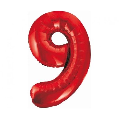 Foil balloon number 9, red, 85 cm Foil balloon number 9, red, 85 cm