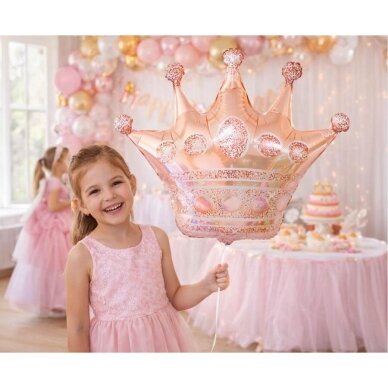 Folinis balionas „Karūna“ 83x65 cm, rožinio aukso – princesės gimtadienio dekoracija 1 Folinis balionas „Karūna“ 83x65 cm, rožinio aukso – princesės gimtadienio dekoracija 1