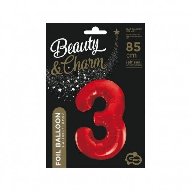 Foil ballon number 3, red, 85 cm 1 Foil ballon number 3, red, 85 cm 1