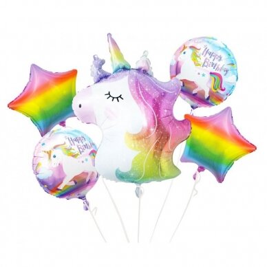 Set of foil balloons "Unicorn" – rainbow-colored balloon bouquet for birthdays (5 pcs) Set of foil balloons "Unicorn" – rainbow-colored balloon bouquet for birthdays (5 pcs)