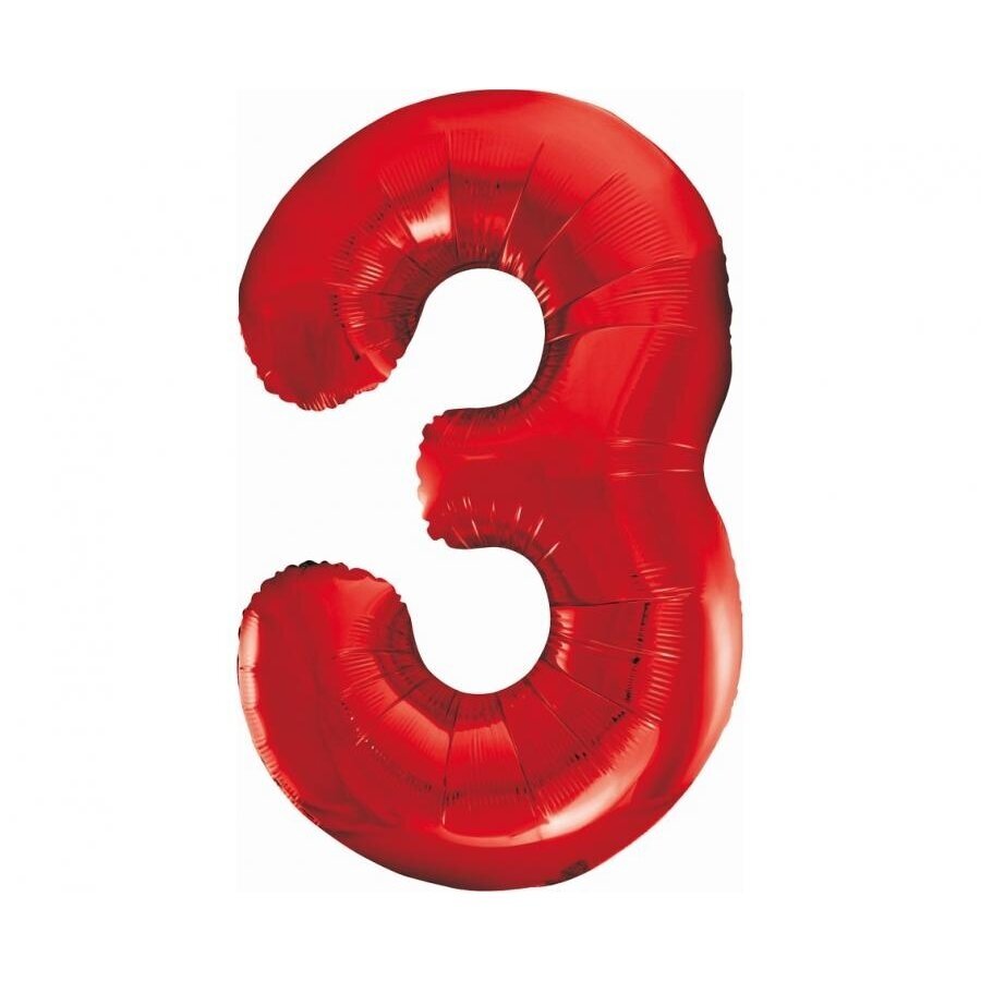 Foil ballon number 3, red, 85 cm Foil ballon number 3, red, 85 cm