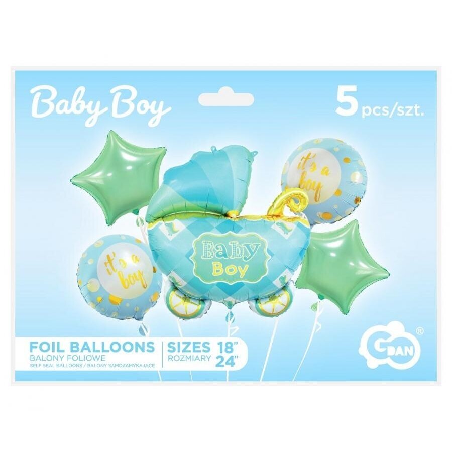 Folinių balionų rinkinys „Baby Boy“ su karieta – melsva balionų puokštė kūdikio šventei (5 vnt.) 1 Folinių balionų rinkinys „Baby Boy“ su karieta – melsva balionų puokštė kūdikio šventei (5 vnt.) 1