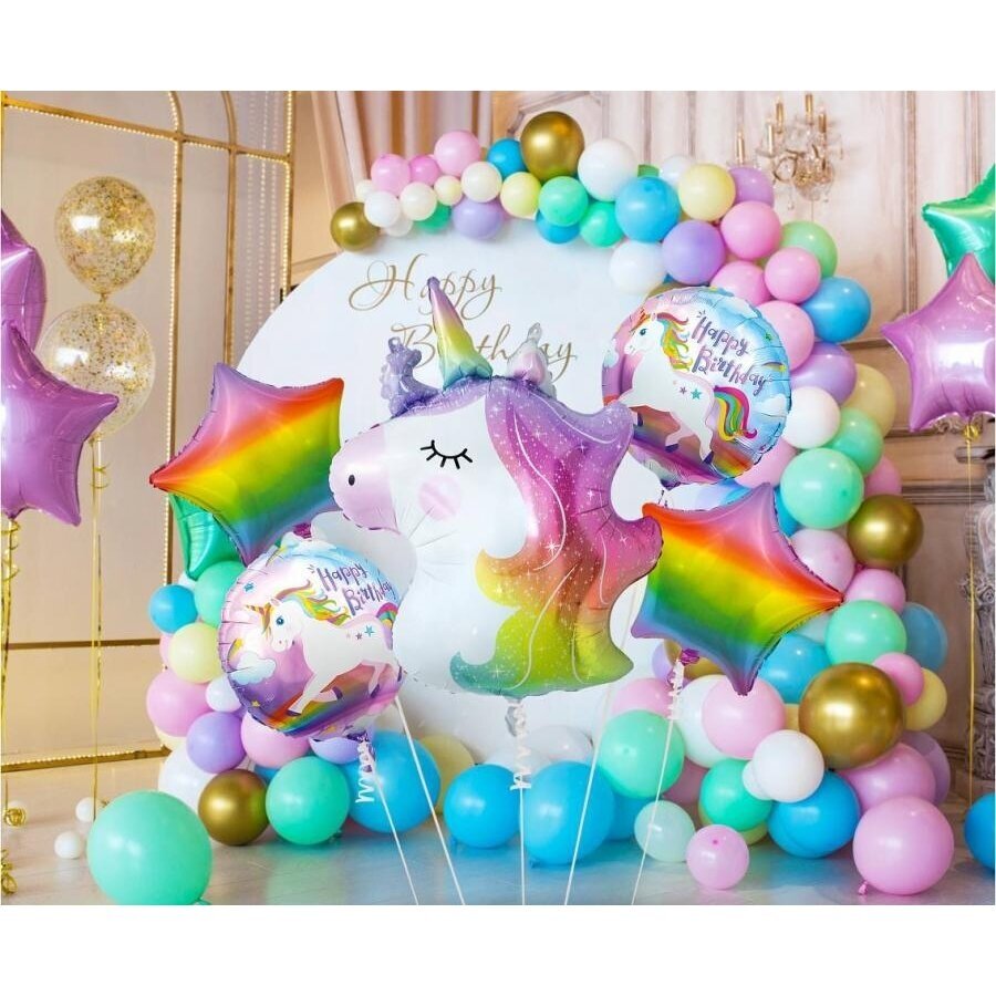 Set of foil balloons "Unicorn" – rainbow-colored balloon bouquet for birthdays (5 pcs) 1 Set of foil balloons "Unicorn" – rainbow-colored balloon bouquet for birthdays (5 pcs) 1