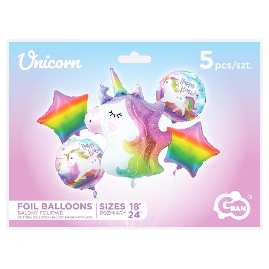 Set of foil balloons "Unicorn" – rainbow-colored balloon bouquet for birthdays (5 pcs) 2