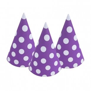 Gimtadienio kepuraitės "Taškeliai", violetinė (6 vnt)