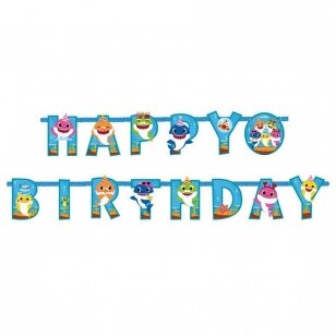 Girlianda popierinė “Baby Shark" su užrašu "Happy birthday" 1,80 m.