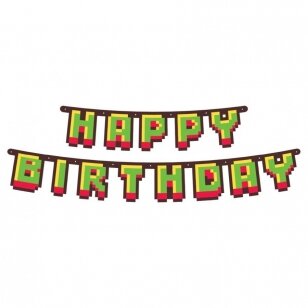 Girlianda popierinė “Game On" su užrašu "Happy birthday" (160 cm)