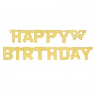 Girlianda popierinė su užrašu "Happy birthday", auksinė (160 cm)