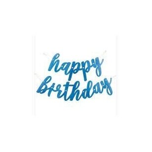 Girlianda popierinė su užrašu "Happy birthday", mėlyna halografinė (84 cm)