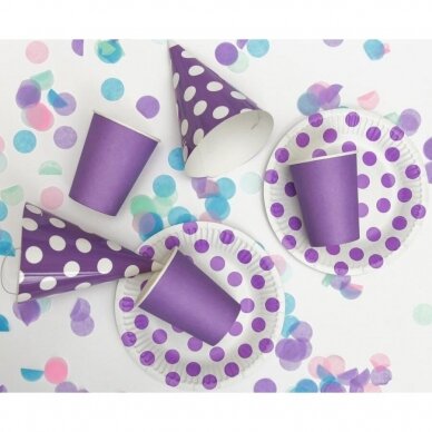 Gimtadienio kepuraitės "Taškeliai", violetinė (6 vnt) 1 Gimtadienio kepuraitės "Taškeliai", violetinė (6 vnt) 1