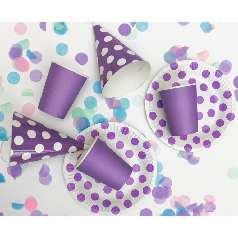 Gimtadienio kepuraitės "Taškeliai", violetinė (6 vnt) 1 Gimtadienio kepuraitės "Taškeliai", violetinė (6 vnt) 1