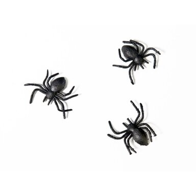 Juodi plastikiniai vorai, 3x3 cm, 10 vnt. Juodi plastikiniai vorai, 3x3 cm, 10 vnt.