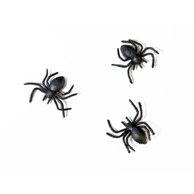 Juodi plastikiniai vorai, 3x3 cm, 10 vnt. Juodi plastikiniai vorai, 3x3 cm, 10 vnt.