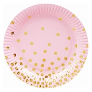 Lėštutės popierinės, rausvos rožinės auksiniais taškeliais (6 vnt./18 cm)