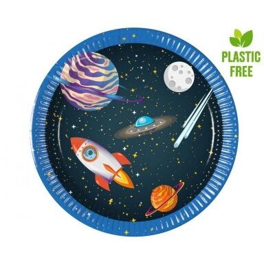 Lėkštutės popierinės kosmosas tema "Raketa kosmose" (8 vnt./20 cm) Lėkštutės popierinės kosmosas tema "Raketa kosmose" (8 vnt./20 cm)