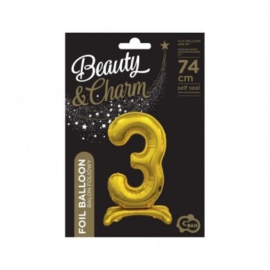 B&C standing foil balloon Digit 3, gold, 74 cm 1 B&C standing foil balloon Digit 3, gold, 74 cm 1
