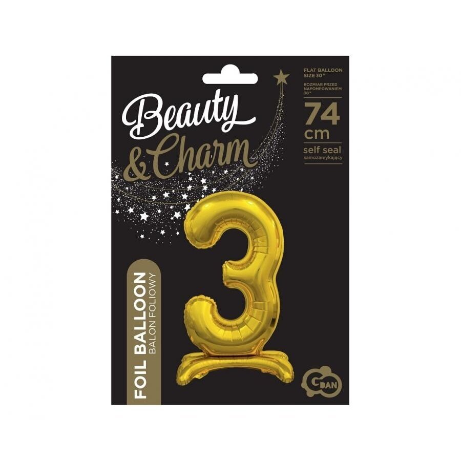 B&C standing foil balloon Digit 3, gold, 74 cm 1 B&C standing foil balloon Digit 3, gold, 74 cm 1