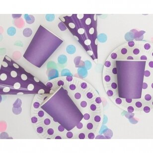 Popierinės lėkštutės, baltos violetinės levandų spalvos taškeliais ( 6 vnt./18 cm )