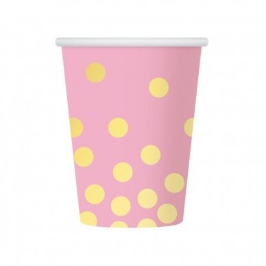 Paper cups "Gold dots", pink, 270 ml, 6 pcs Paper cups "Gold dots", pink, 270 ml, 6 pcs