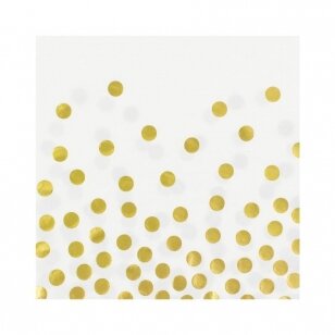 Servetėlės, baltos auksiniais taškeliais (12 vnt./33x33)