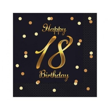 Servetėlės aštuonioliktam gimtadieniui juodos spalvos su užrašu "Happy 18 Birthday" (20vnt/33x33cm) Servetėlės aštuonioliktam gimtadieniui juodos spalvos su užrašu "Happy 18 Birthday" (20vnt/33x33cm)