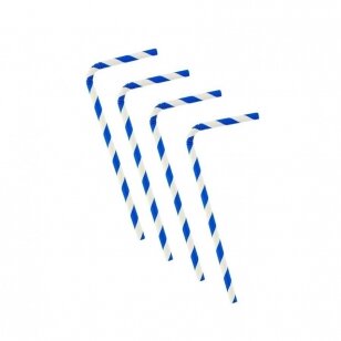 Šiaudeliai popieriniai baltai mėlynai dryžuoti lankstūs (12 vnt./20 cm)