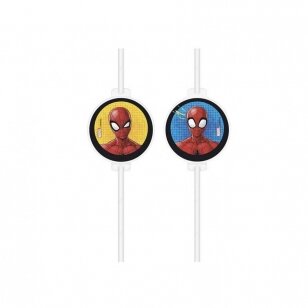 Šiaudeliai popieriniai su medalionu Žmogus voras "Spiderman" (4 vnt.)