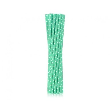 Šiaudeliai popieriniai baltais taškeliais, žali (12 vnt./19.7 cm) Šiaudeliai popieriniai baltais taškeliais, žali (12 vnt./19.7 cm)