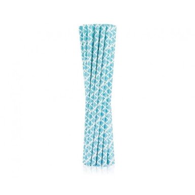 Šiaudeliai popieriniai balti ornamentuoti melsvai (12 vnt./19.7 cm)