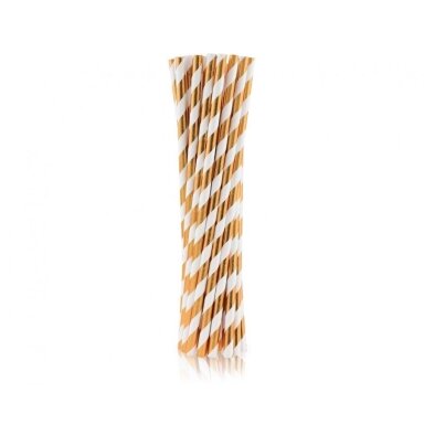 Šiaudeliai popieriniai dryžuoti baltai su rožiniu auksu (24 vnt./20 cm)
