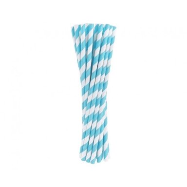 Šiaudeliai popieriniai baltai žydrai dryžuoti (24 vnt./20 cm)