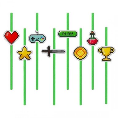 Šiaudeliai popieriniai kompiuteriniai žaidimai "Game On" (8 vnt.) Šiaudeliai popieriniai kompiuteriniai žaidimai "Game On" (8 vnt.)