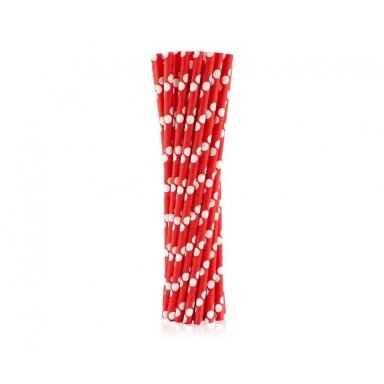 Šiaudeliai popieriniai, raudoni baltais burbuliukais (24 vnt./20 cm) Šiaudeliai popieriniai, raudoni baltais burbuliukais (24 vnt./20 cm)