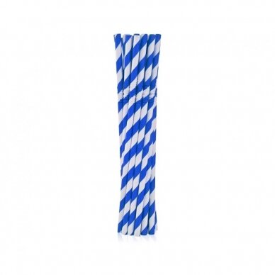 Šiaudeliai popieriniai baltai mėlynai dryžuoti lankstūs (12 vnt./20 cm)