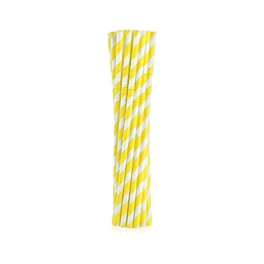 Flexible paper drinking straws, yellow stripes, 6x200mm / 12 pcs Flexible paper drinking straws, yellow stripes, 6x200mm / 12 pcs