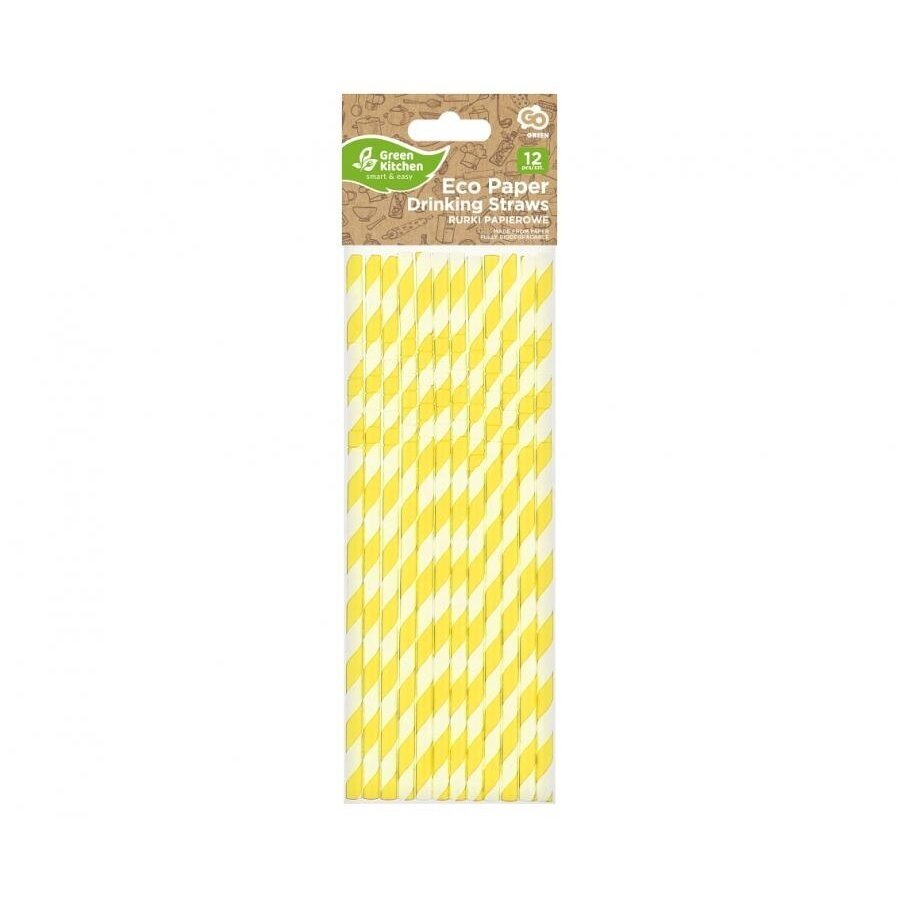 Flexible paper drinking straws, yellow stripes, 6x200mm / 12 pcs 1
