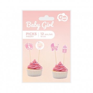 Smeigtukai užkandžių dekoracija "Baby shower/Baby Girl" (12 vnt./10 cm) 1 Smeigtukai užkandžių dekoracija "Baby shower/Baby Girl" (12 vnt./10 cm) 1