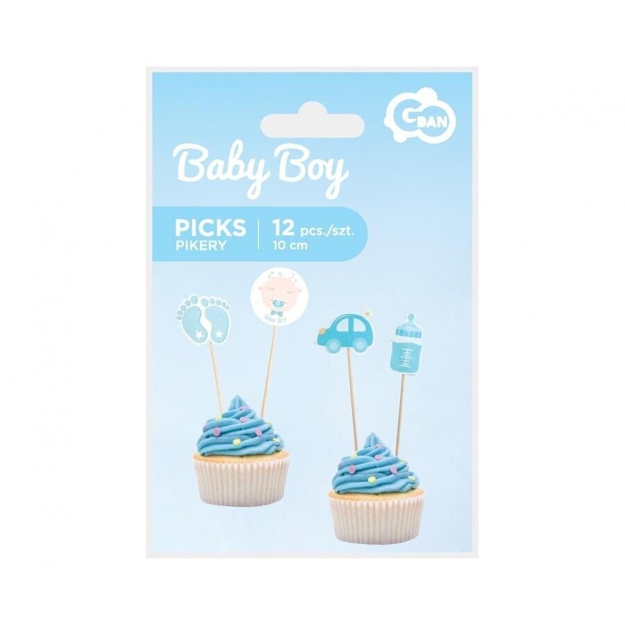Smeigtukai užkandžių dekoracija "Baby shower/Baby Boy" (12 vnt./10 cm) 1